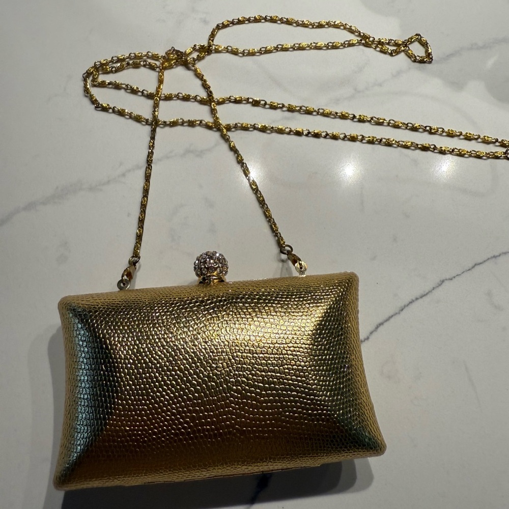 bebe Gold Textured Clutch with Chain